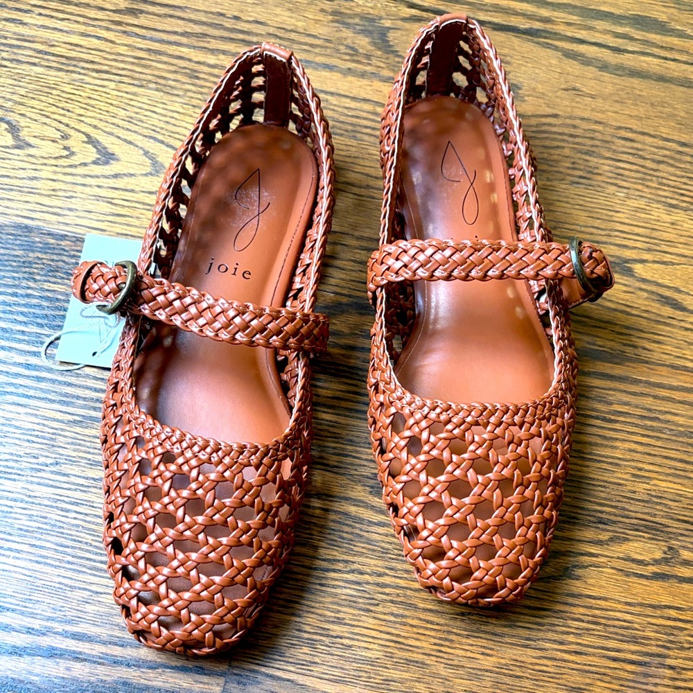 NWT Joie Woven Mary Jane Flats in Cognac Brown